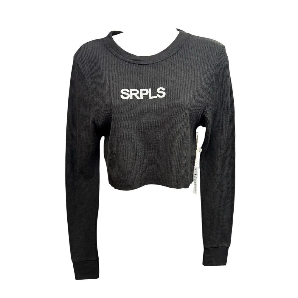 NSF Cropped Waffle Weave 100% Cotton Long Sleeve T in Black NWT Size Medium
